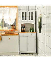 Sugift Kitchen Pantry Cabinet with Wood Top and Hutch