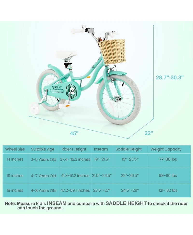 16" Kid s Bike with Training Wheels Adjustable Handlebar Seat Handbrake