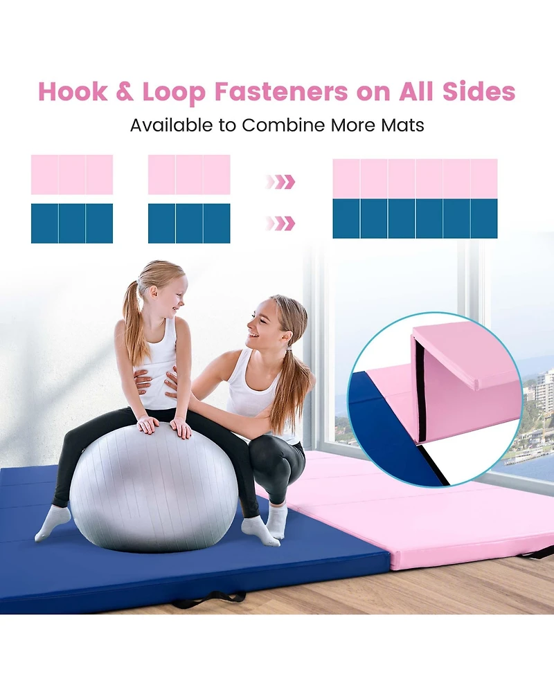 10' x 4' 2" 4-Panel Folding Exercise Mat with Carrying Handles for Gym Yoga