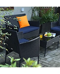 4PCS Patio Rattan Furniture Set Cushioned Sofa Coffee Table Backyard