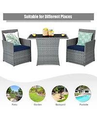 3PCS Patio Rattan Furniture Set Cushioned Sofa Armrest Garden