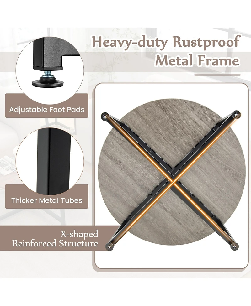 Costway 3 Pcs Coffee Table Set Round Coffee Table and 2 Pcs Square End Tables Metal Frame