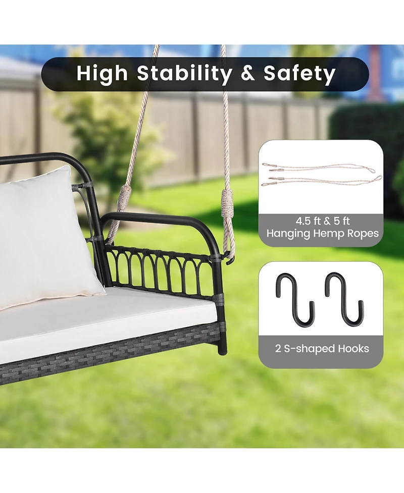 Costway Patio Swing Chair 2-Person Hanging Seat Outdoor Wicker Loveseat Cushioned Porch