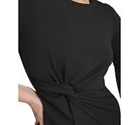 Women's Twist-Front Sheath Dress with Bell Sleeves
