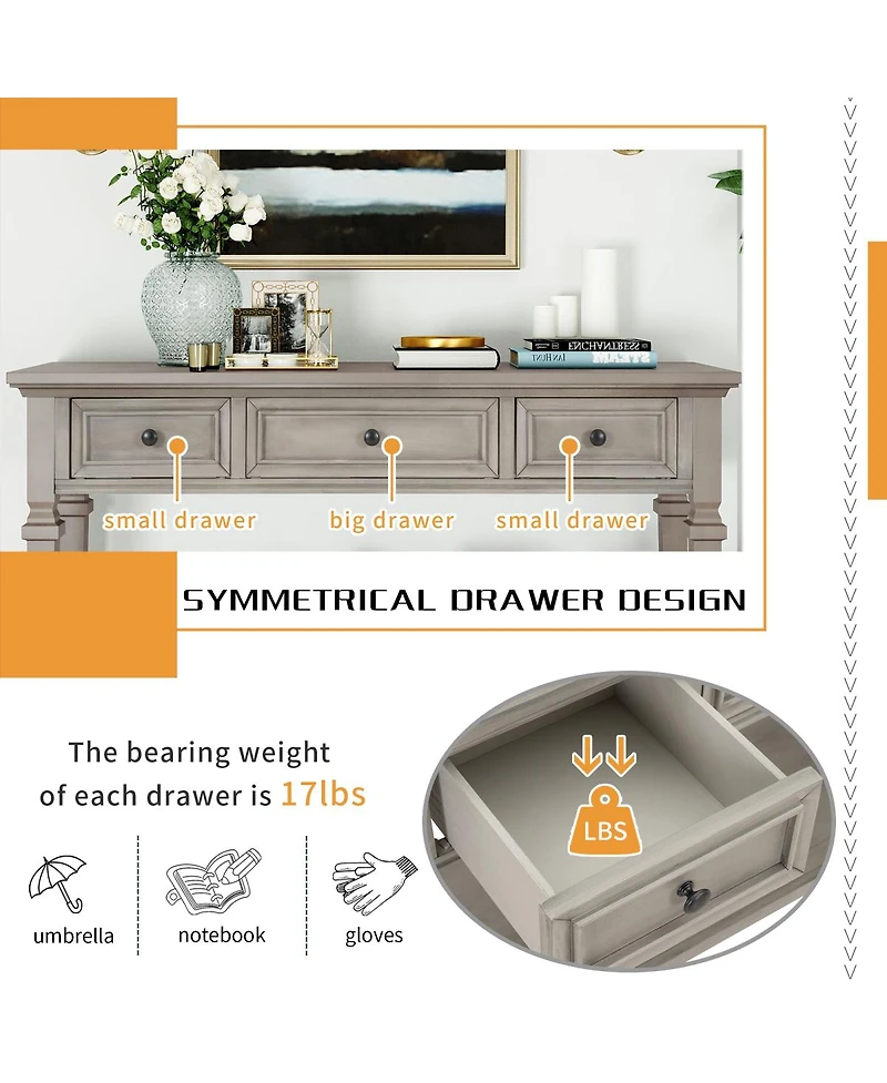 Simplie Fun Classic Retro Style Console Table With Three Top Drawers And Open Style Bottom Shelf