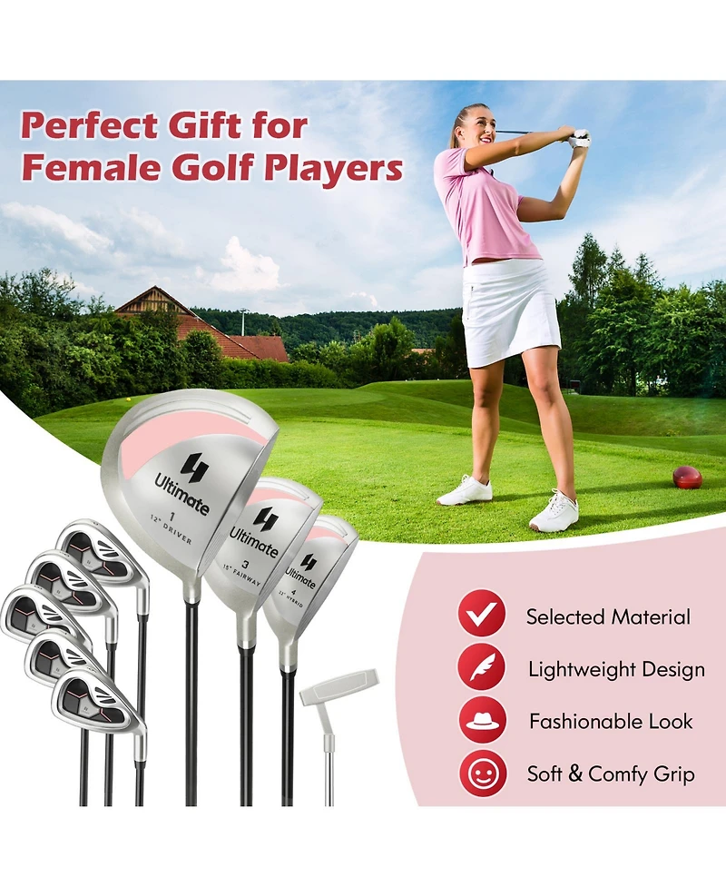 9 Pcs Women's Complete Golf Club Set Right Handed with 460cc Alloy Driver Irons