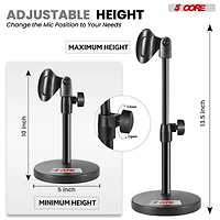 5 Core 3n1 Mic Stand Desk Adjustable Table Microphone Stands w Phone Holder Mic Clip