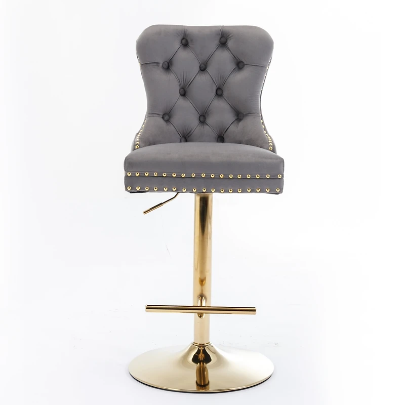 Streamdale Gray Velvet Swivel Bar Stools, Set of 2