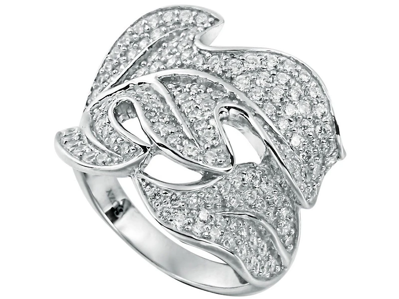 Suzy Levian New York Sterling Silver Cubic Zirconia Pave Leaf Ring