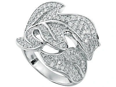 Suzy Levian New York Sterling Silver Cubic Zirconia Pave Leaf Ring