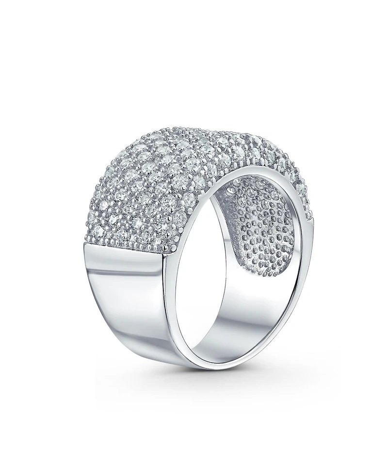 Bling Jewelry Micro Pave Cubic Zirconia Cocktail Wide Cz Statement 1/2 Eternity Band Ring Rose Gold Plated .925 Sterling Silver