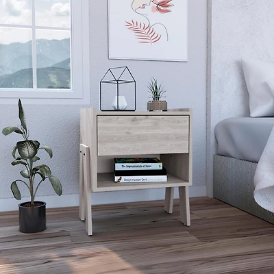 Streamdale Joy Nightstand, Four Legs, One Open Shelf, One Drawer - Light Gray