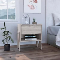 Streamdale Joy Nightstand, Four Legs, One Open Shelf, One Drawer - Light Gray