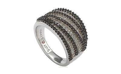 Suzy Levian Sterling Silver Cubic Zirconia Pave White & Black Wrap Ring