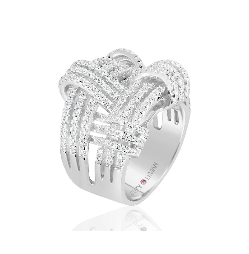 Suzy Levian Sterling Silver Cubic Zirconia Weaving Wide Band Ring