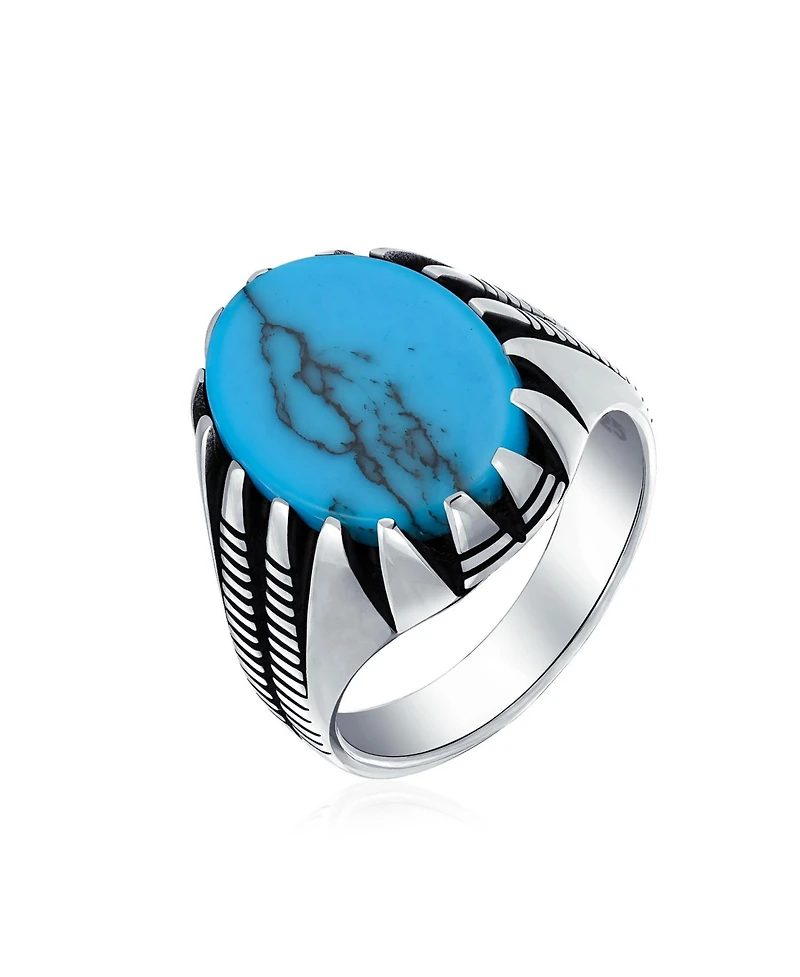 Bling Jewelry Biker Animal Claw Set Large Oval Cabochon Signet Statement Western Ring Oxidized Silver