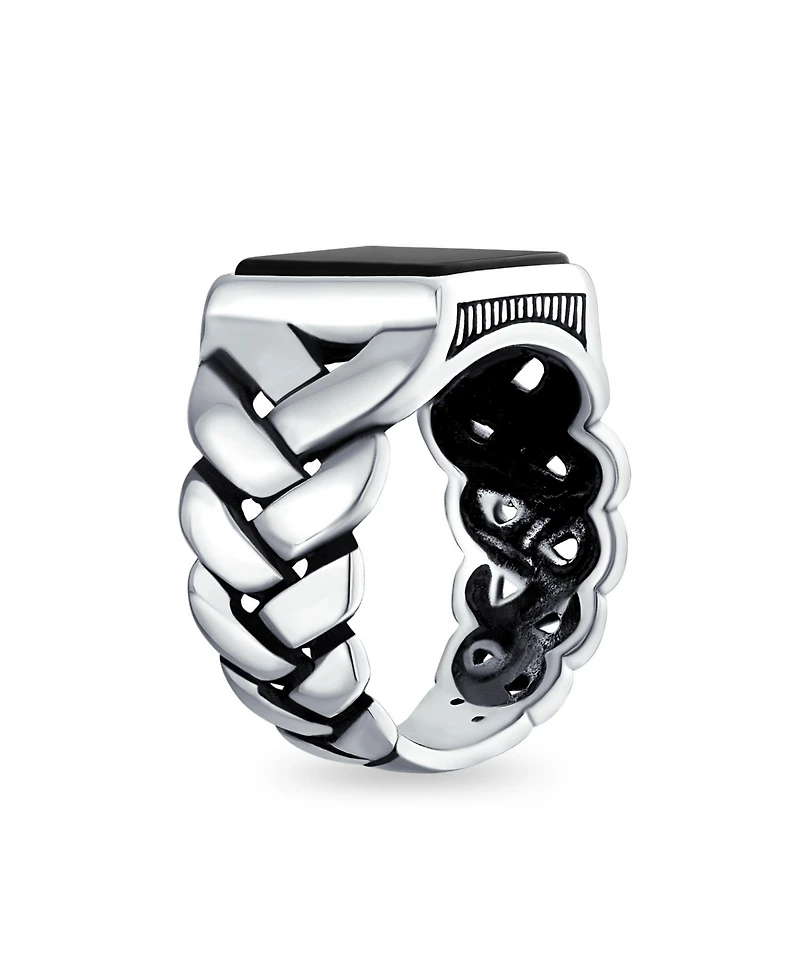 Bling Jewelry Braided Cable Wheat Wide Link Chain Band Large s Rectangle Statement Signet Ring Sterling Silver