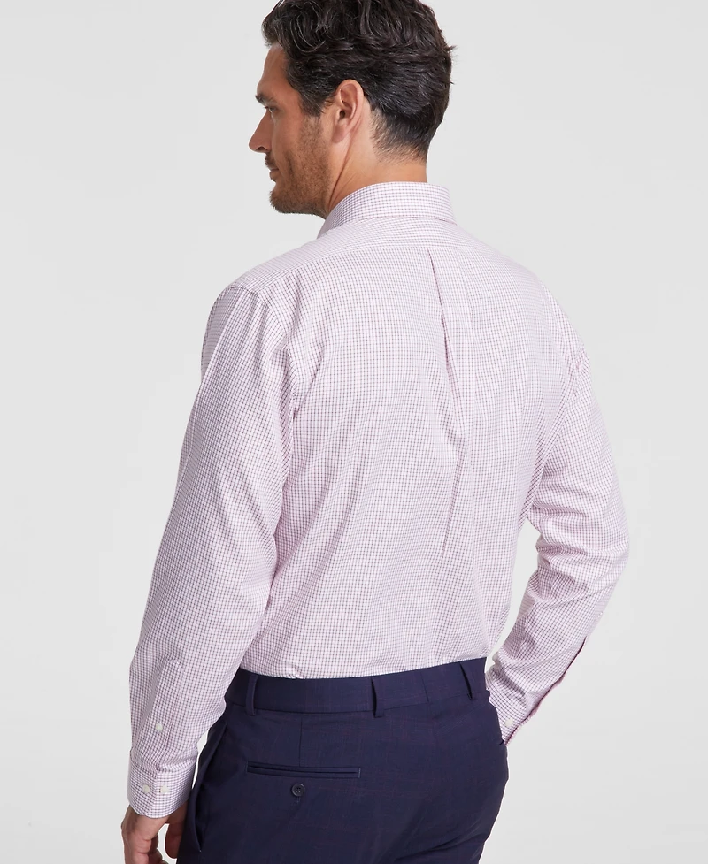 Men's Regular Fit Non-Iron Spread Collar Check Pinpoint Dress Shirt