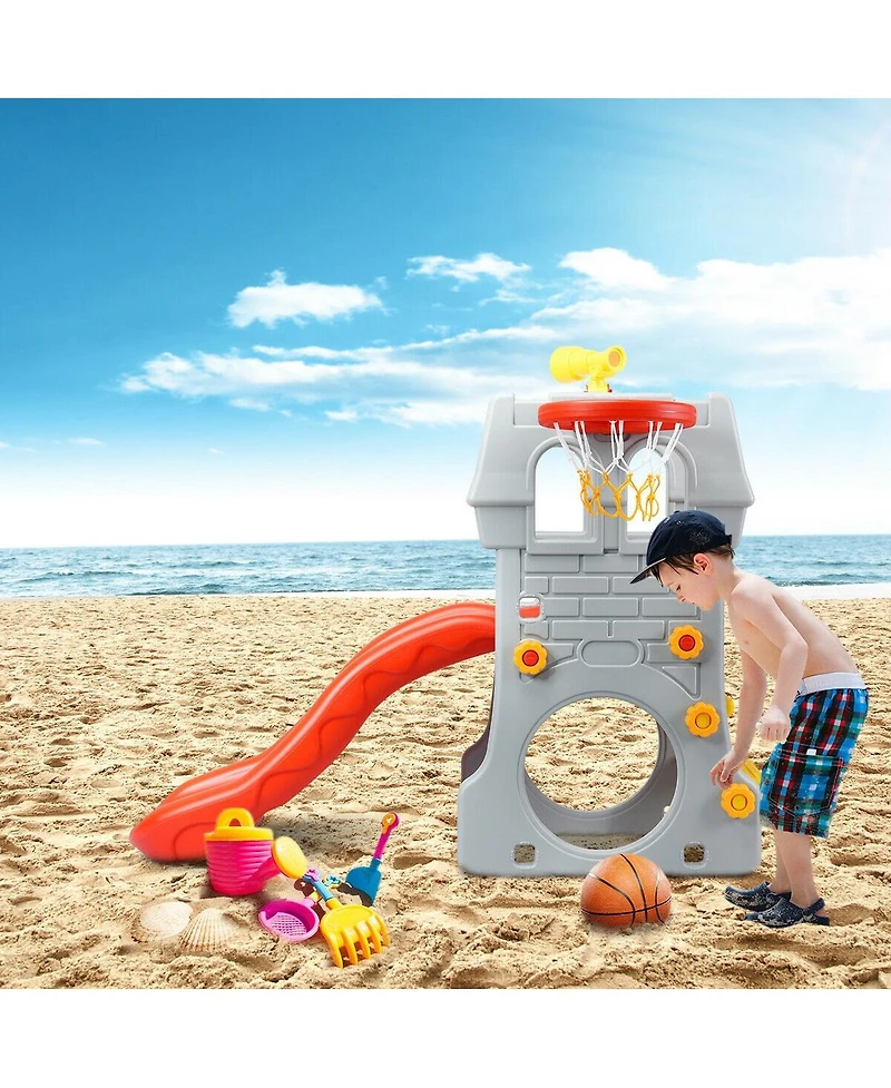 Inolait 5 in 1 Toddler Climber Slide Playset with Basketball Hoop and Telescope