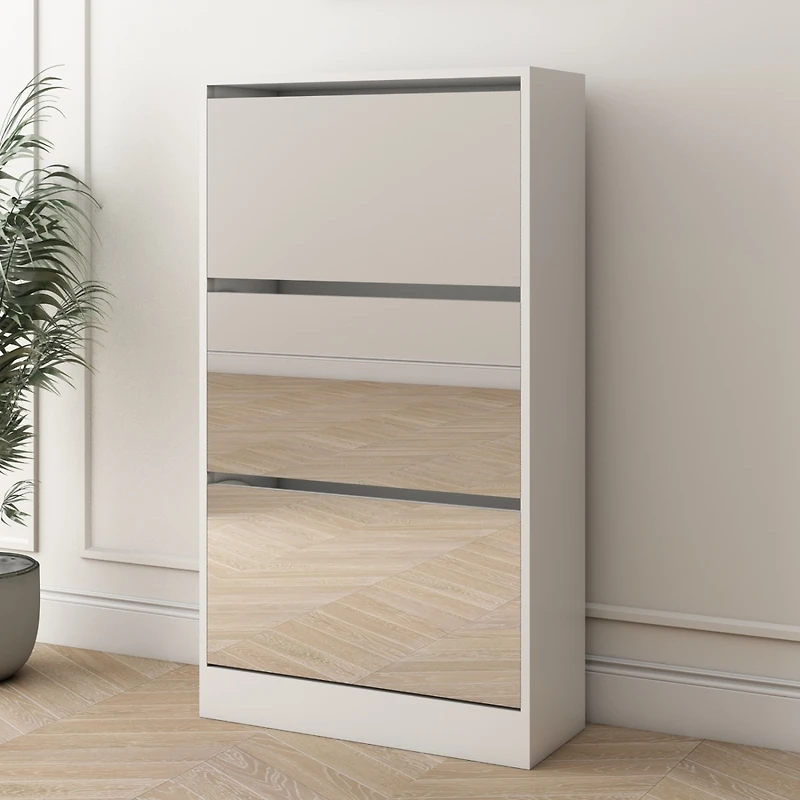 Streamdale 3-Tier Wood Shoe Cabinet with Mirror
