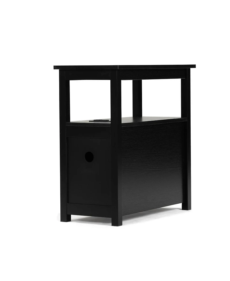 Simplie Fun End Table With Charging Station, Narrow Sofa Side Table, Wooden Nightstand, Bedroom, Black