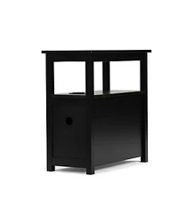 Simplie Fun End Table With Charging Station, Narrow Sofa Side Table, Wooden Nightstand, Bedroom, Black
