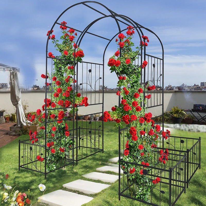 Streamdale Furniture Metal Garden Arch with Plant Stands for Climbing Plants