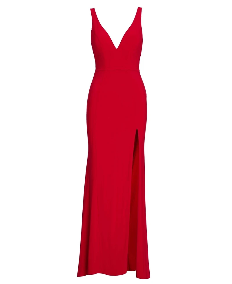 Mac Duggal Women's Ieena Plunge Neck High Slit Gown
