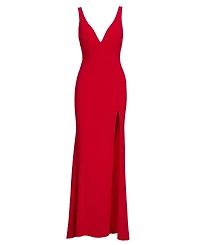 Mac Duggal Women's Ieena Plunge Neck High Slit Gown