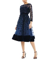 Women's Embellished Illusion High Neck Long Sleeve Fit & Flare Dress