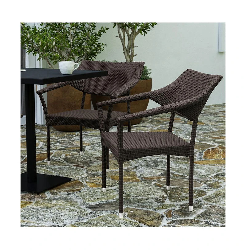 Merrick Lane Cheri Fade And Weather Resistant Modern Pe Rattan Patio Dining Chair With Reinforced Steel Frame