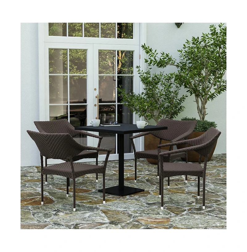 Merrick Lane Cheri Fade And Weather Resistant Modern Pe Rattan Patio Dining Chair With Reinforced Steel Frame, Set of 4