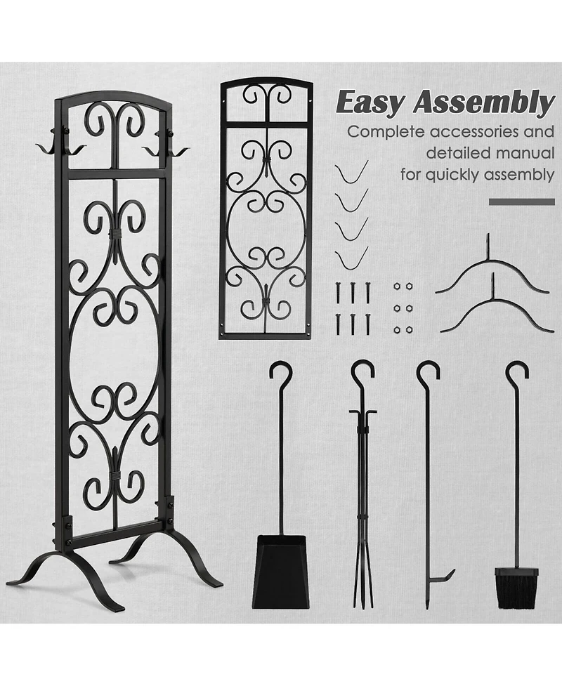 Sugift 5 Piece Wrought Iron Fireplace Tools with Decor Holder