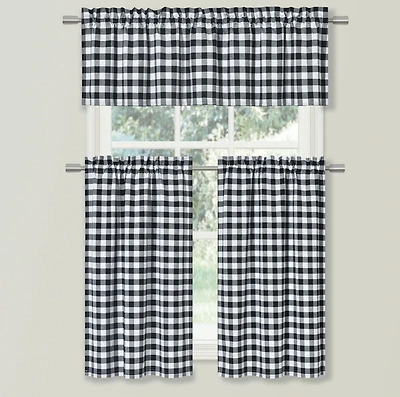 Kate Aurora Country Farmhouse Plaid Checkered Gingham 3 Pc Kitchen Curtain Tier & Valance Set