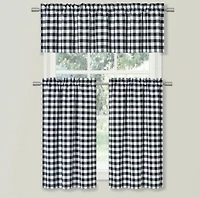 Kate Aurora Country Farmhouse Plaid Checkered Gingham 3 Pc Kitchen Curtain Tier & Valance Set