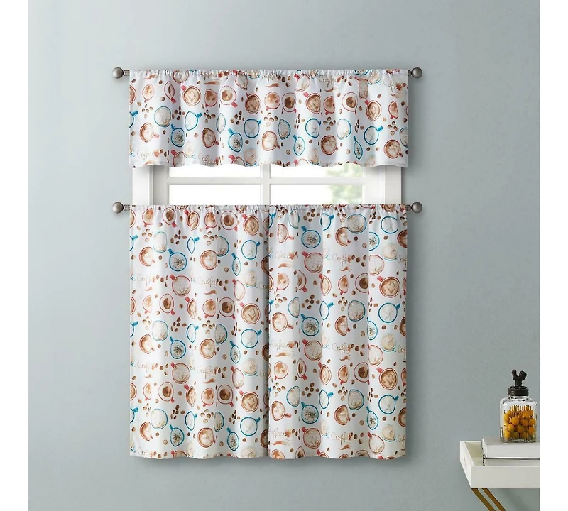 Kate Aurora Coffee Brew Complete 3 Pc. Complete CafeKitchen Curtain Tier & Valance Set