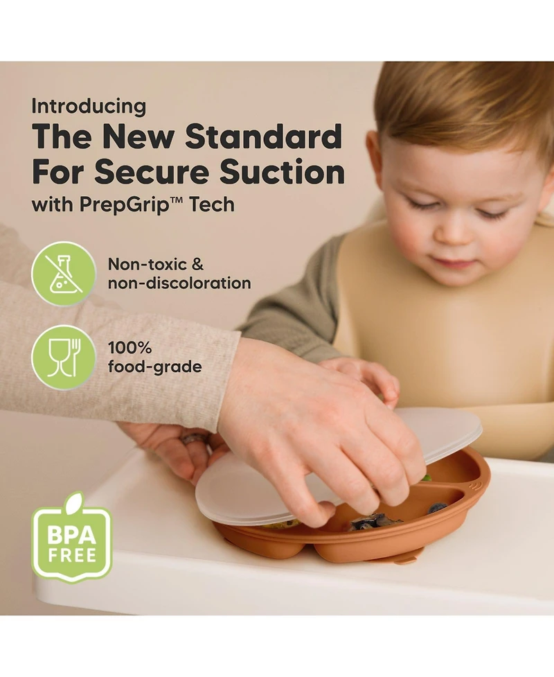 KeaBabies 3-Pack Prep Suction Plates with Lids, 100% Silicone Baby Plates with Lid, Bpa-Free Kids Divided Toddler Plates
