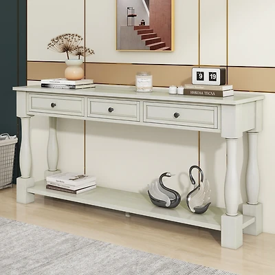 Streamdale 63" Long Navy Console Table with Drawers & Shelf