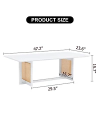 Streamdale Furniture Solid Wood and Rattan Coffee Table Set