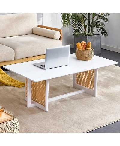 Streamdale Furniture Solid Wood and Rattan Coffee Table Set