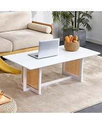 Streamdale Furniture Solid Wood and Rattan Coffee Table Set