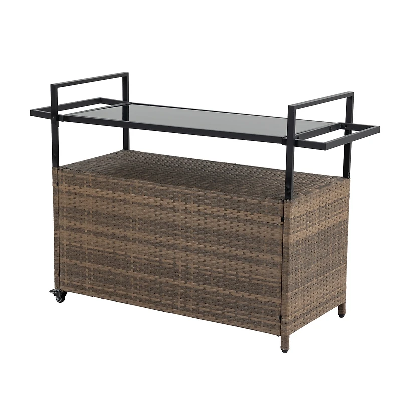 Streamdale Outdoor Wicker Bar Cart with Glass Top
