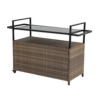 Streamdale Outdoor Wicker Bar Cart with Glass Top