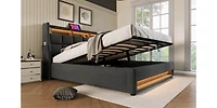 Streamdale Grey Upholstered Platform Bed with Storage and Led