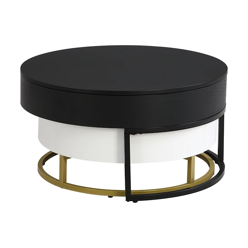 Streamdale Modern Round Lifttop Nesting Coffee Tables With 2 Drawersnatural