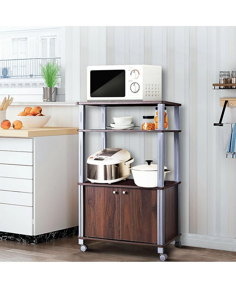 Sugift Multifunctional Rolling Kitchen Baker s Rack with 2-Tier Shelf and Cabinet