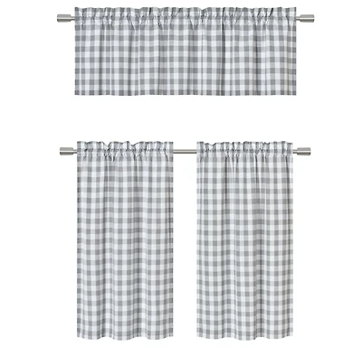 Kate Aurora Country Farmhouse Plaid Checkered Gingham 3 Pc Kitchen Curtain Tier & Valance Set