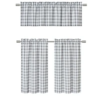 Kate Aurora Country Farmhouse Plaid Checkered Gingham 3 Pc Kitchen Curtain Tier & Valance Set