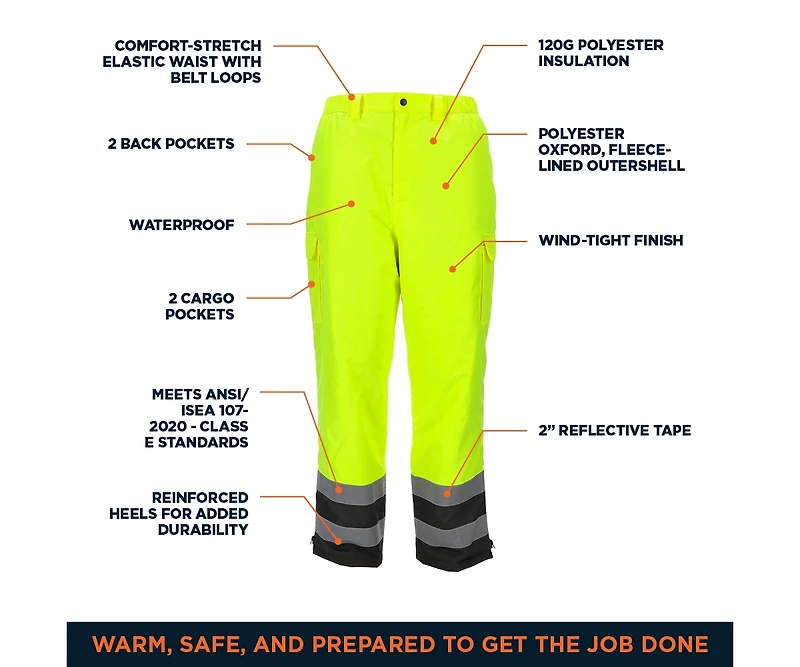 RefrigiWear Men's HiVis Insulated Waterproof Pants - High Visibility, Warm, Durable Workwear