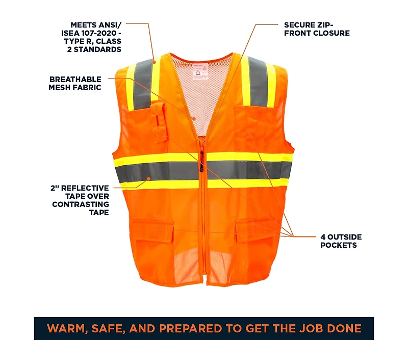 RefrigiWear Big & Tall Hi Vis Orange Safety Work Vest